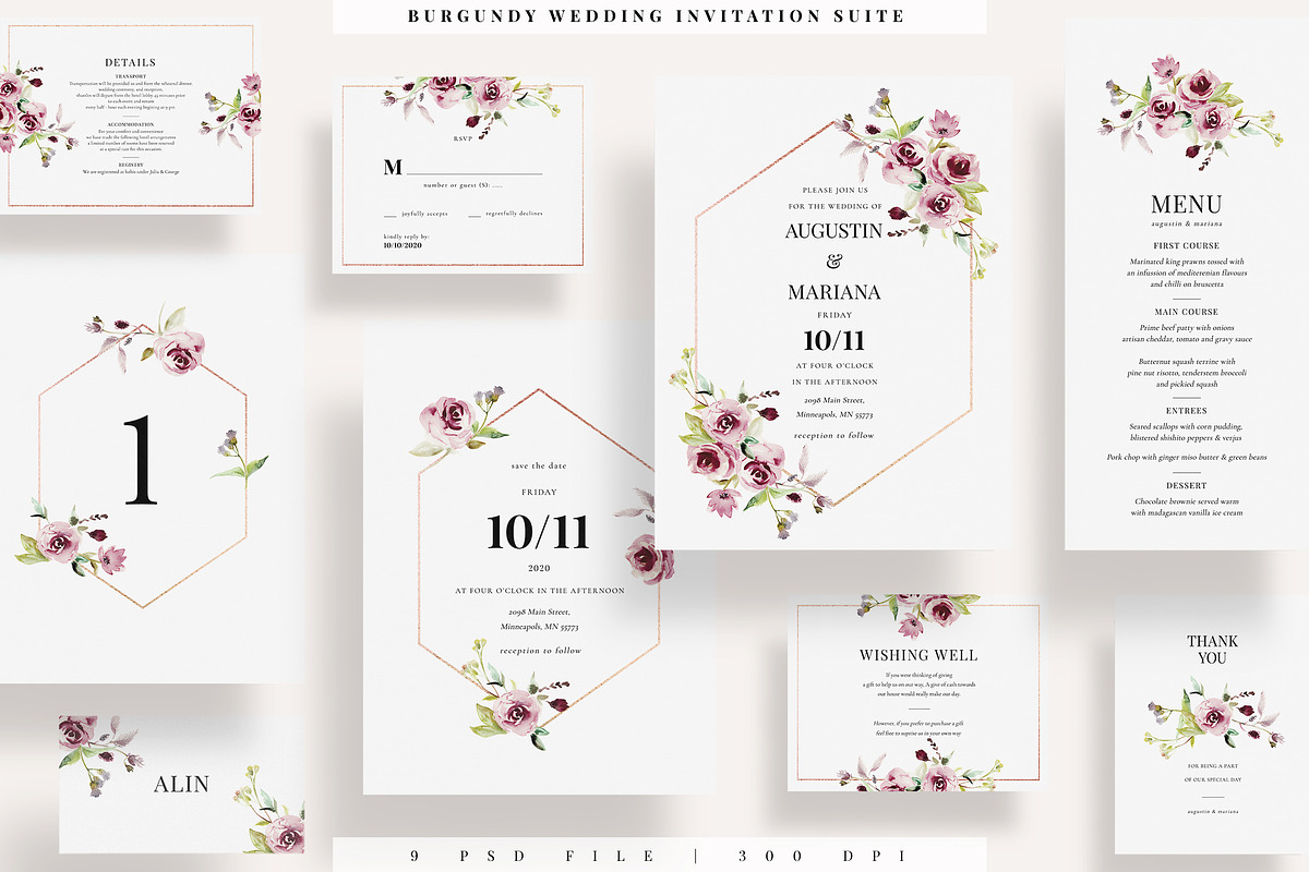 Burgundy Wedding Invitation Suite, an Invitation Template by Azka Creative (Photo 1 of 4)