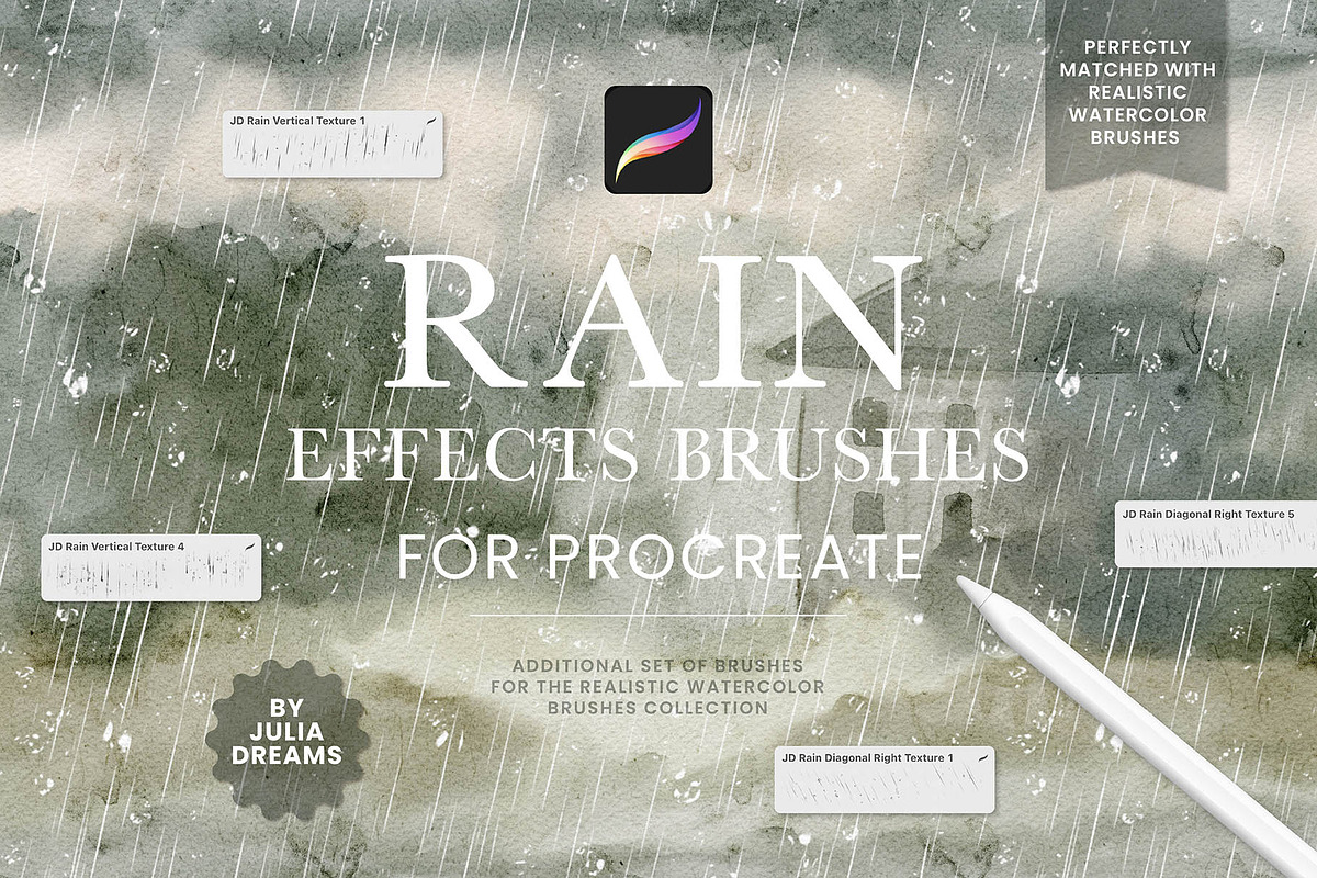 Rain Effects Brushes Procreate, a Brush Add-On by Julia Dreams (Photo 1 of 6)