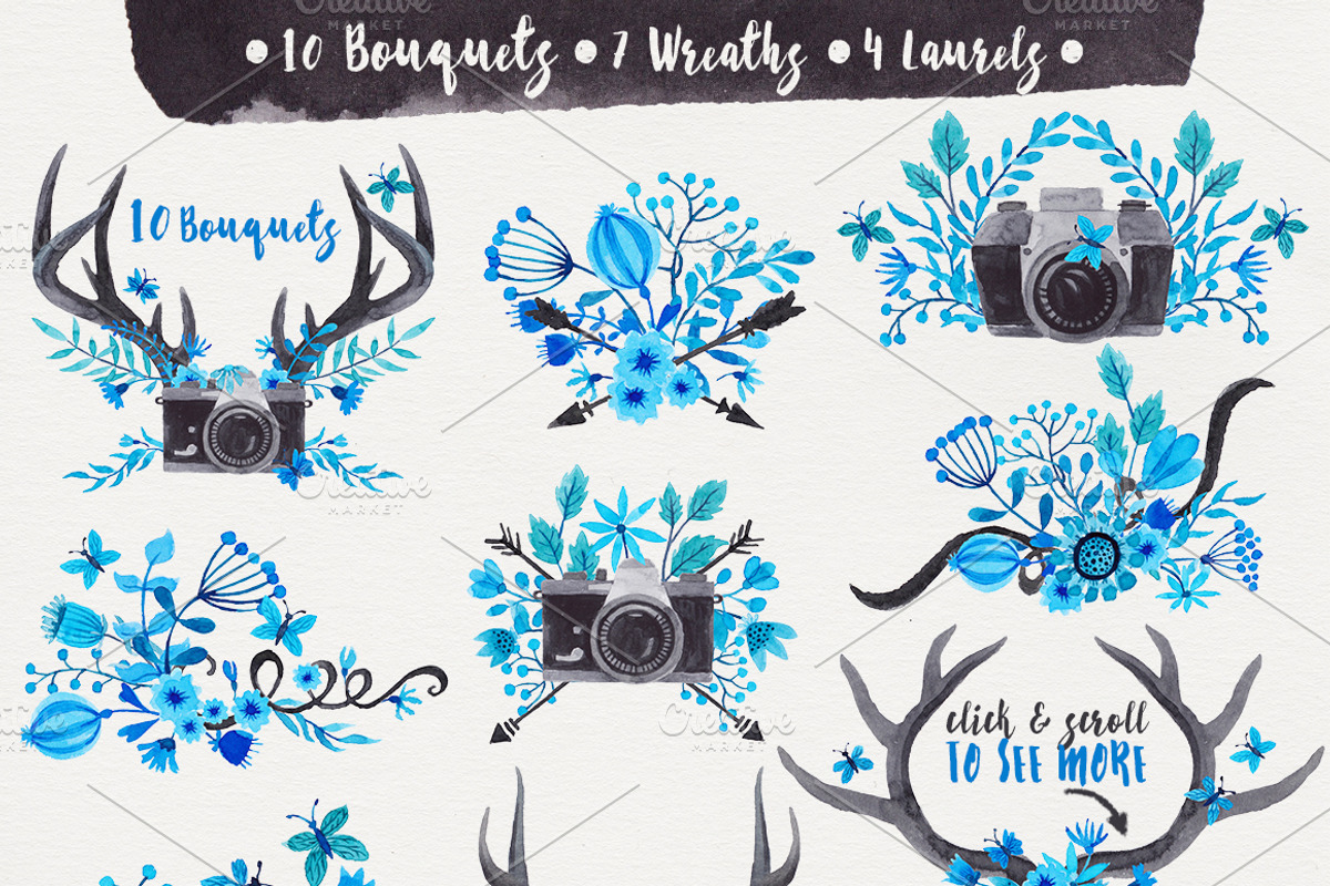 Azure Madness - Floral Pack, an Illustration by Stella's Graphic Supply (Photo 4 of 6)