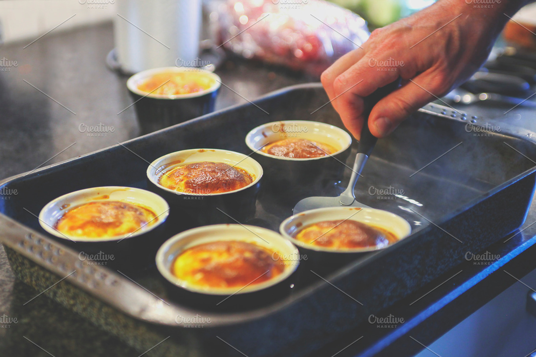 Ramekins with creme caramel, a Food & Drink Photo by Patricia Hofmeester
