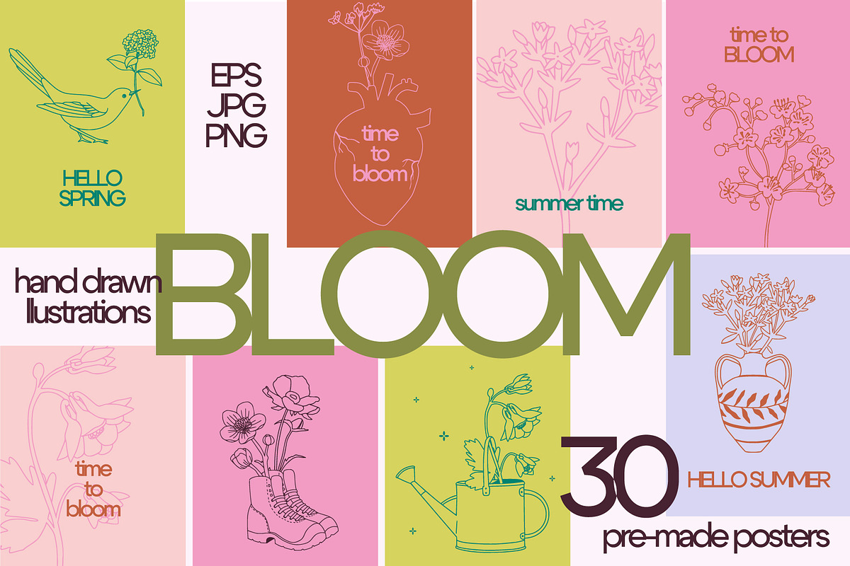 BLOOM floral spring summer bundle, a Seasonal Illustration by Lena Nikolaeva (Photo 1 of 14)