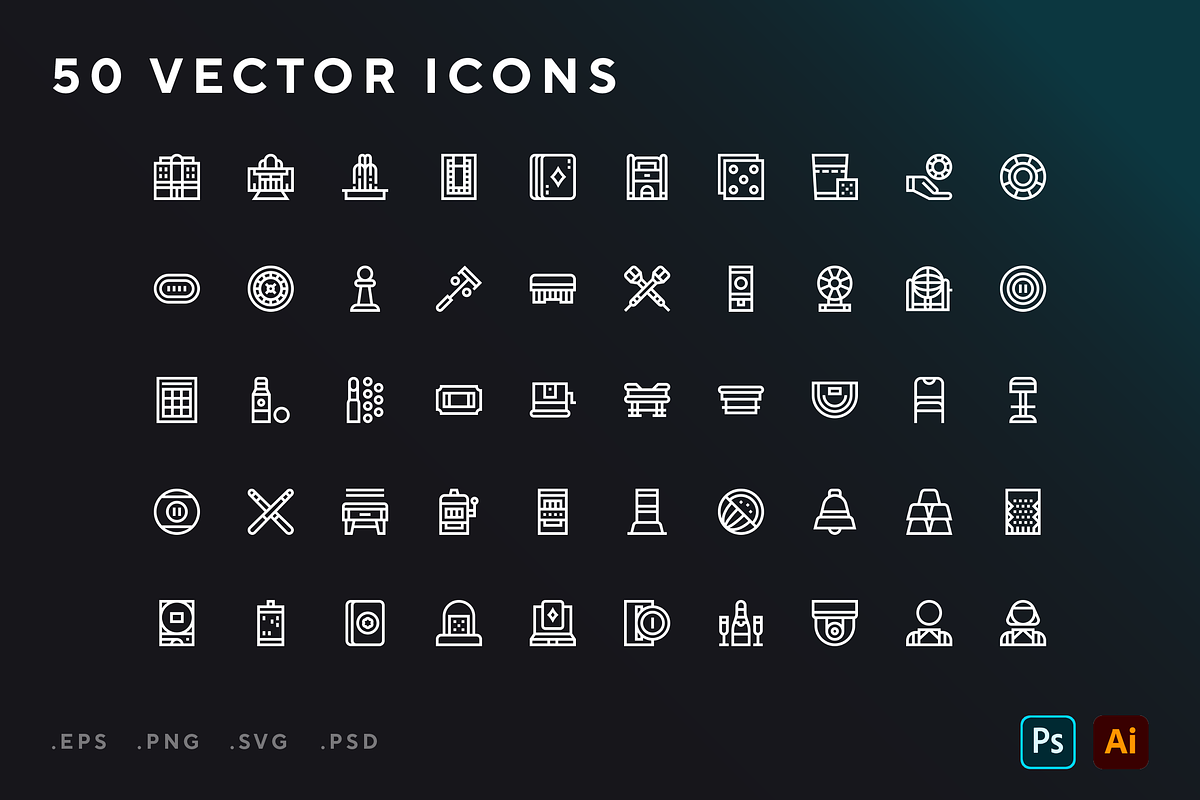 Casino icons, an Outline Icon by Wencory (Photo 1 of 2)