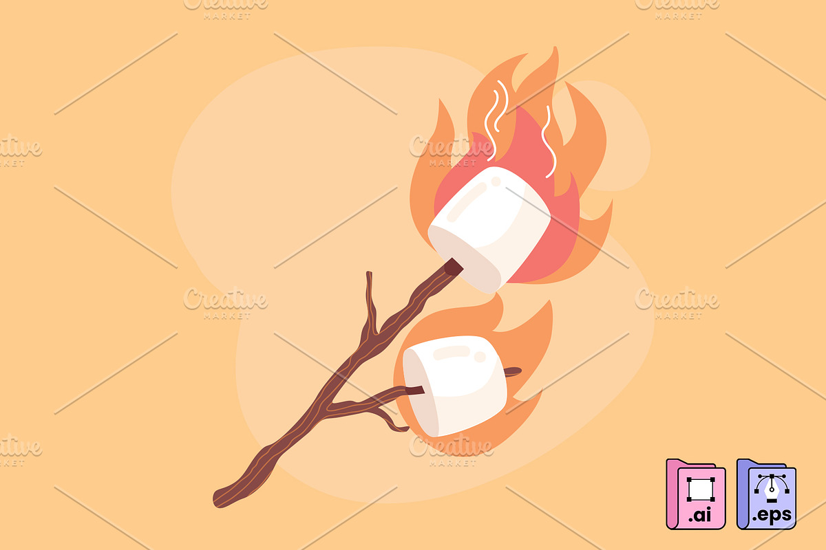 Hand Drawn Roast Marshmallow, a Food Illustration by MISS CHATZ (Photo 2 of 3)