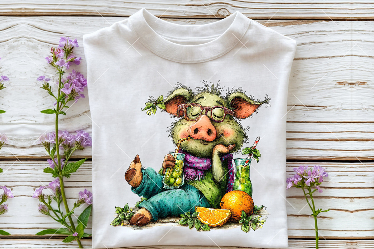 Whimsical Summer Pig Clipart, an Illustration by OK Design (Photo 4 of 6)