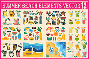 Summer Beach Elements Vector, an Object Graphic by jahid234