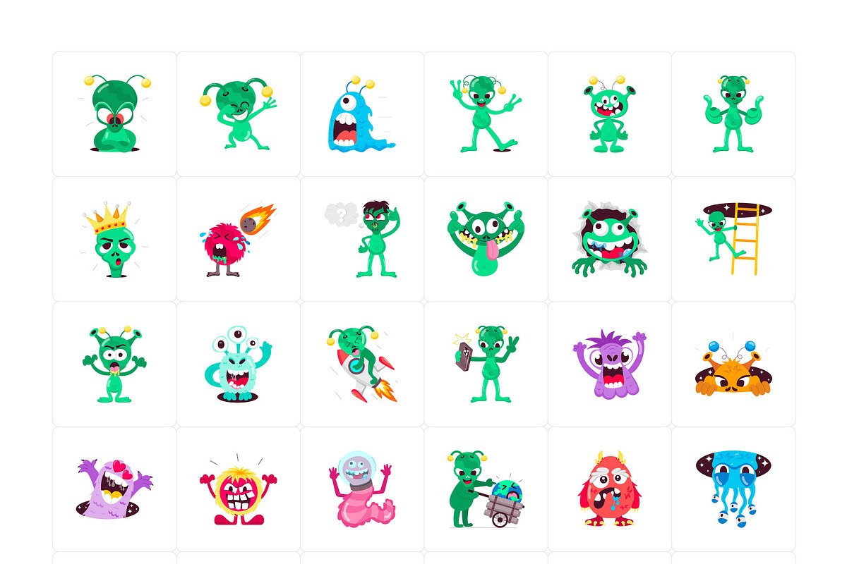 Alien Cartoon Sticker Set