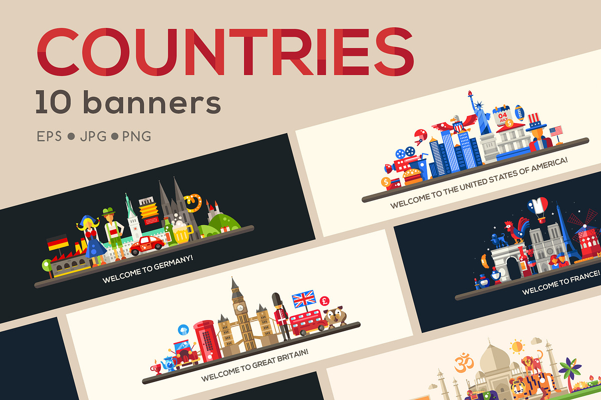 Countries Travel Banners Set, an Animal Illustration by Boyko Pictures (Photo 1 of 12)