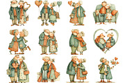 Romantic Elderly Couple Bundle, an Illustration by Designking (Thumbnail 3 of 5)