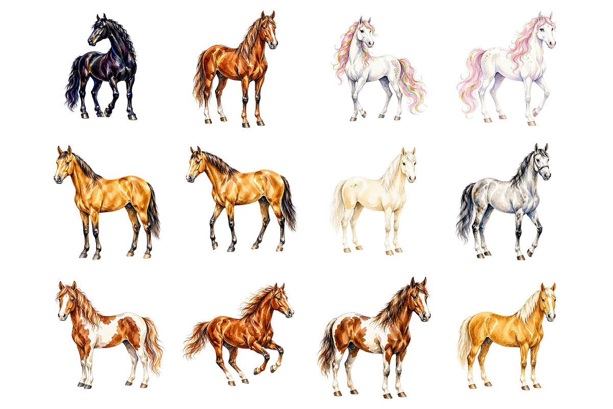 Watercolor Horse Clipart, an Animal Illustration by fashionaddict (Photo 3 of 7)