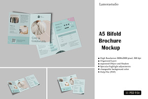 A5 Bifold Brochure Mockup, an Advertising Mockup by lamorastudio