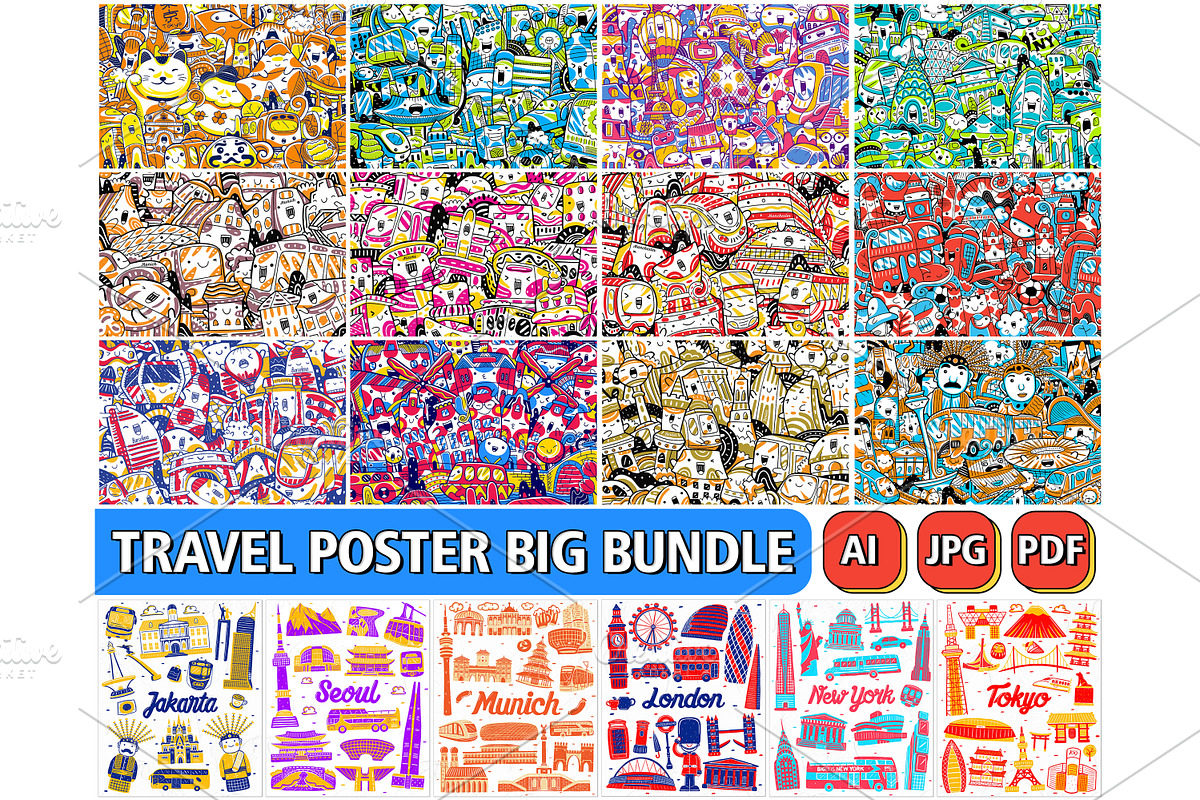 Travel Poster Big Bundle Vector Art, an Object Graphic by MEDZ (Photo 1 of 10)