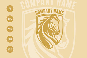 Regal Golden Horse Head Shield logo, a Branding & Logo Template by Saba Vector