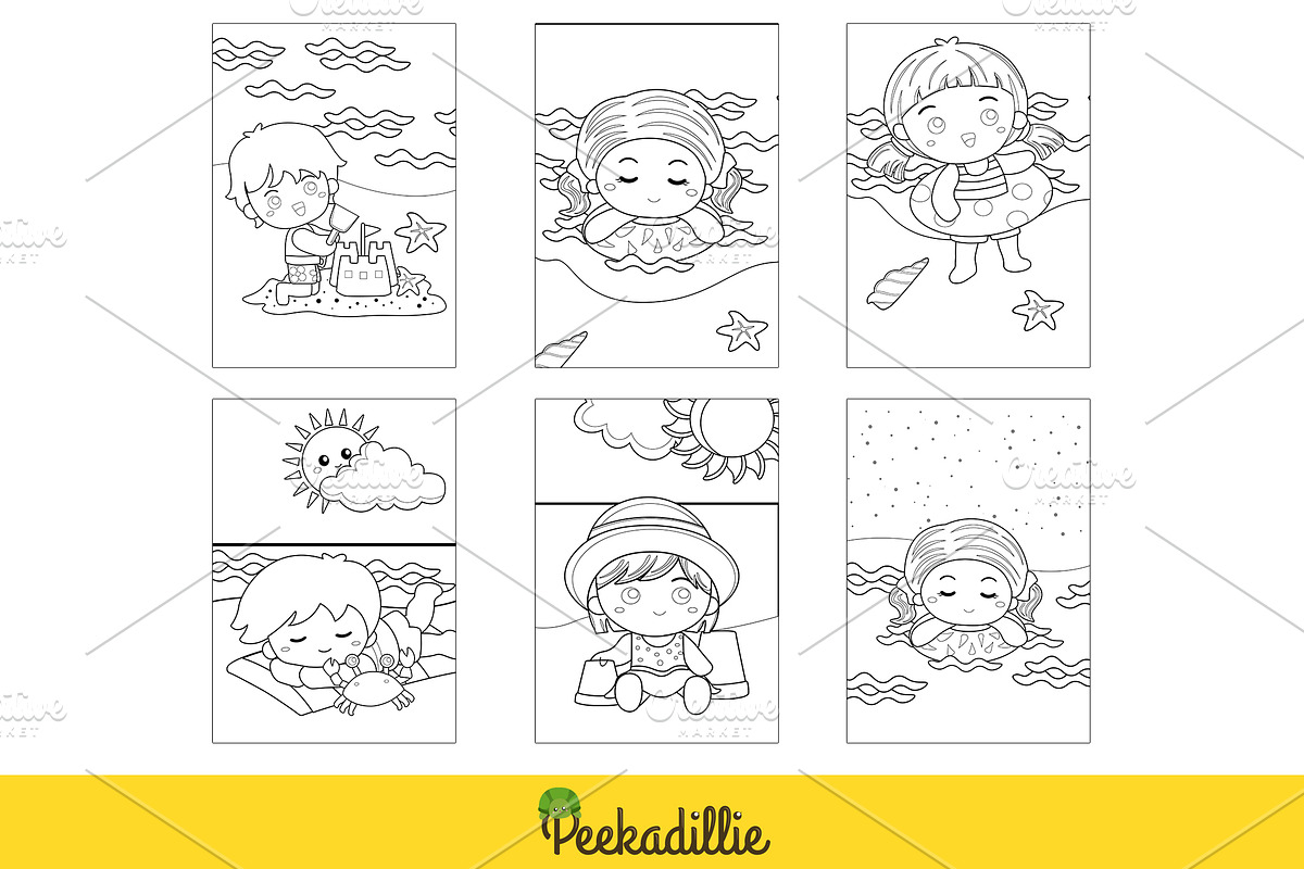 Beach summer kids & adult coloring, a Graphic by Peekadillie Art (Photo 2 of 3)