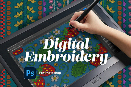 Photoshop Brushes Digital Embroidery, a Brush Add-On by Hanna Inaiáh