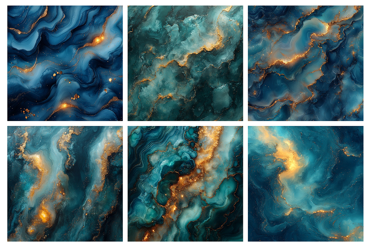 Teal and Gold Glitter Ink Textures, an Illustration by RobertsArt (Photo 2 of 6)