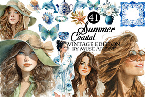 Watercolor Summer Coastal Clipart, an Illustration by DreamArtGraphic