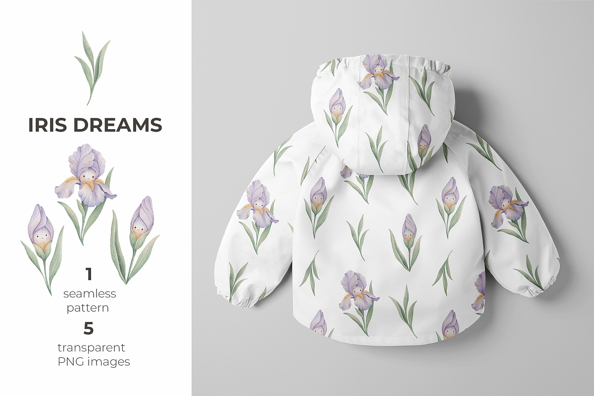 Iris Floral Clipart & Pattern Set, a Pattern Graphic by tetiartline (Photo 1 of 5)