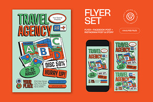 Green Quirky Travel Agency Flyer Set, a Flyer Template by graphicook
