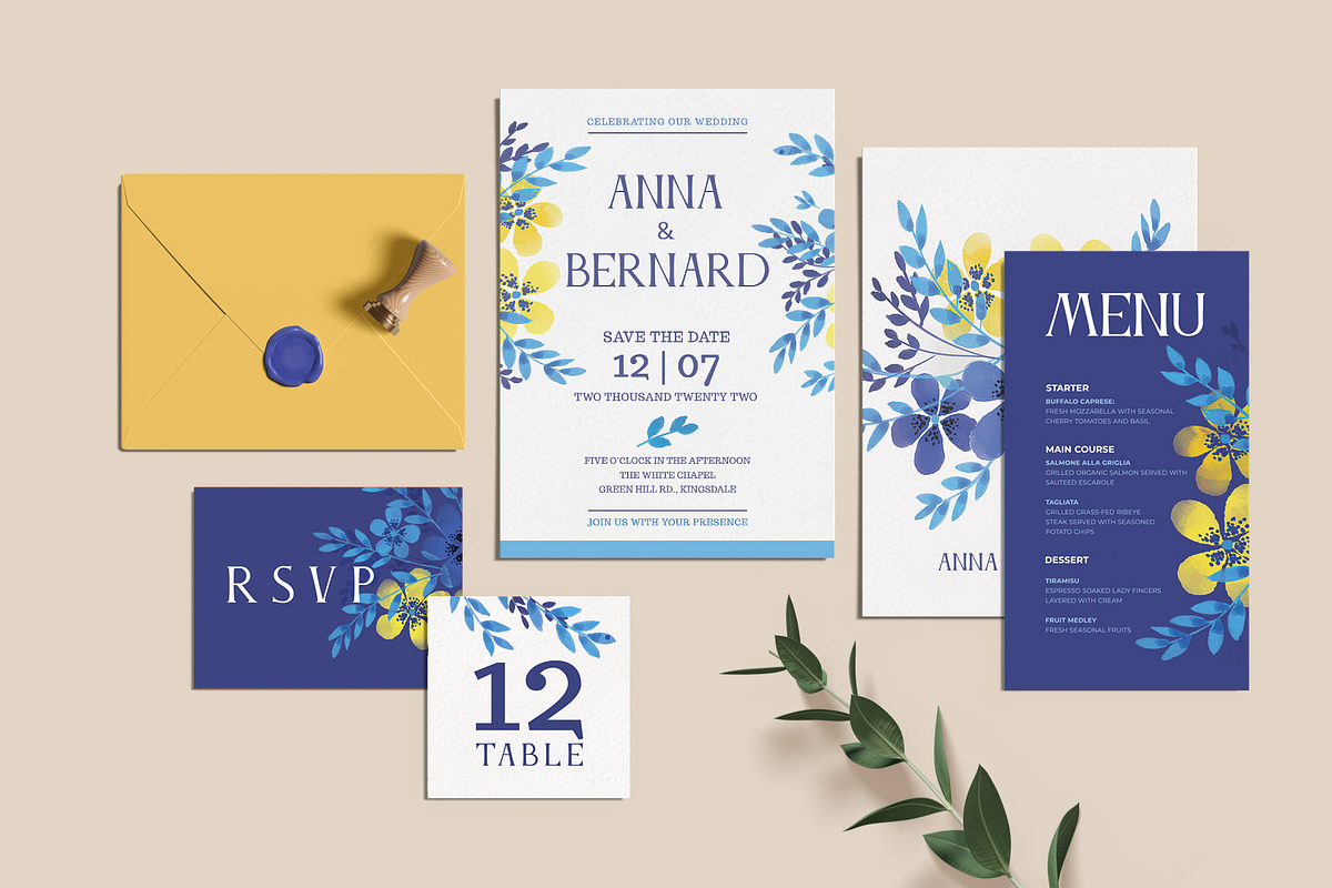 Yellow Blue Flower Wedding Template, an Invitation Template by Presetrain Co. (Photo 2 of 4)
