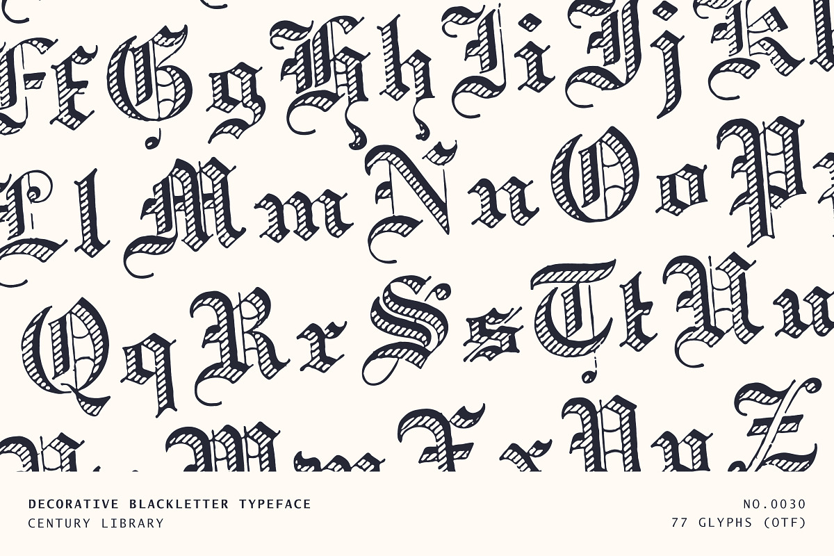Decorative Hatched Blackletter Font, a Blackletter Font by Century Library (Photo 1 of 5)