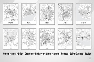 France City Street Maps - Print Art