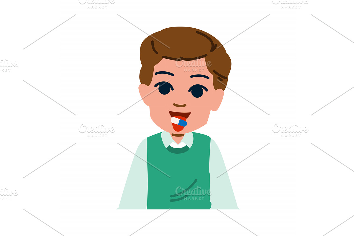 Young man taking medicine pill, an Object Illustration by pikepicture
