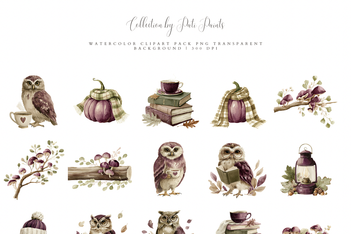 Owl Clipart Set, a Decorative Illustration by Pati Paints (Photo 2 of 10)