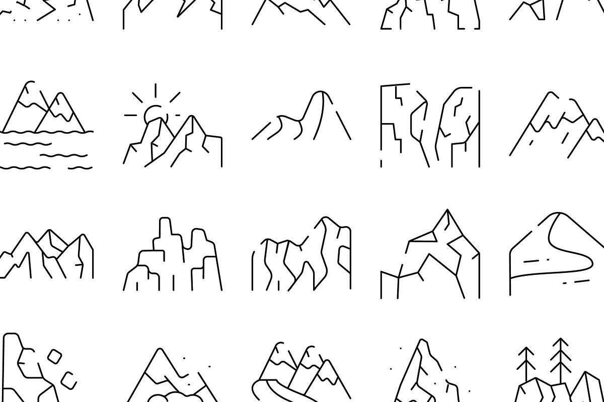 Mountain range and peak line icons, an Object Graphic by pikepicture (Photo 3 of 3)