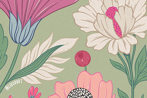 Silk Botanical Pattern And Flowers