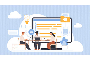 Team software developers working, a Technology Illustration by Lemberg Vector