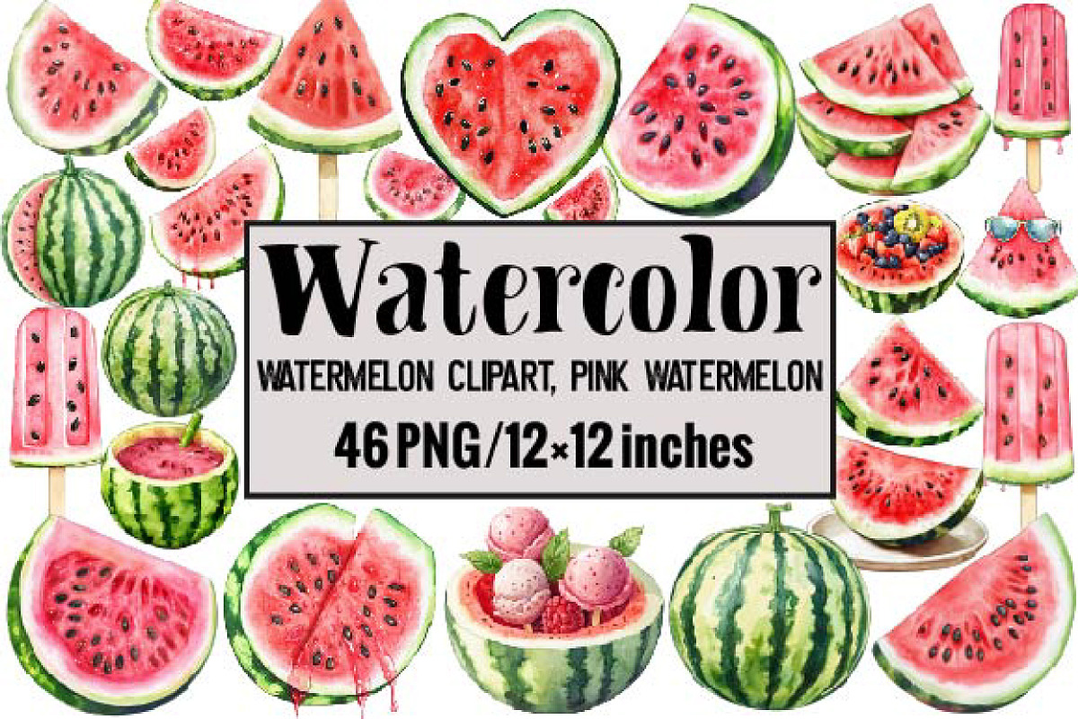 Watermelon Clipart, Pink Watermelon, an Illustration by Design Market (Photo 1 of 4)