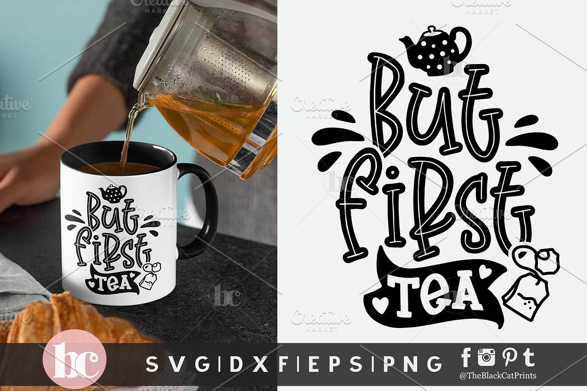 Tea SVG Bundle | Funny Tea Quotes, a Food Illustration by TheBlackCatPrints (Photo 4 of 12)