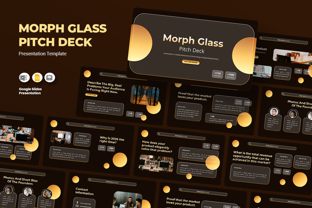 Morph Glass Pitch Deck Google Slides, a Presentation Template by Iqsiart Studio (Photo 1 of 3)
