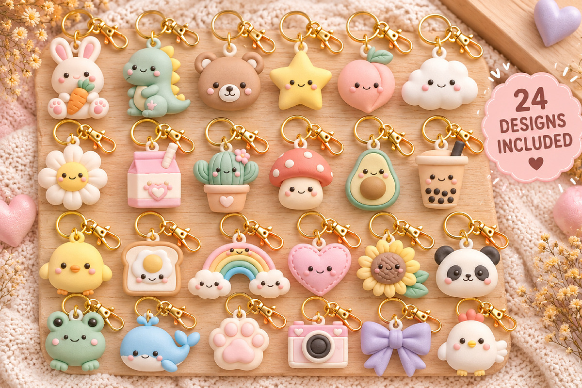 24 Cute Kawaii Keychain STL Bundle, an Object 3D Model by Layerology (Photo 2 of 3)