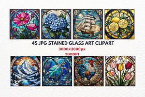 45 JPG STAINED GLASS CLIPART BUNDLE