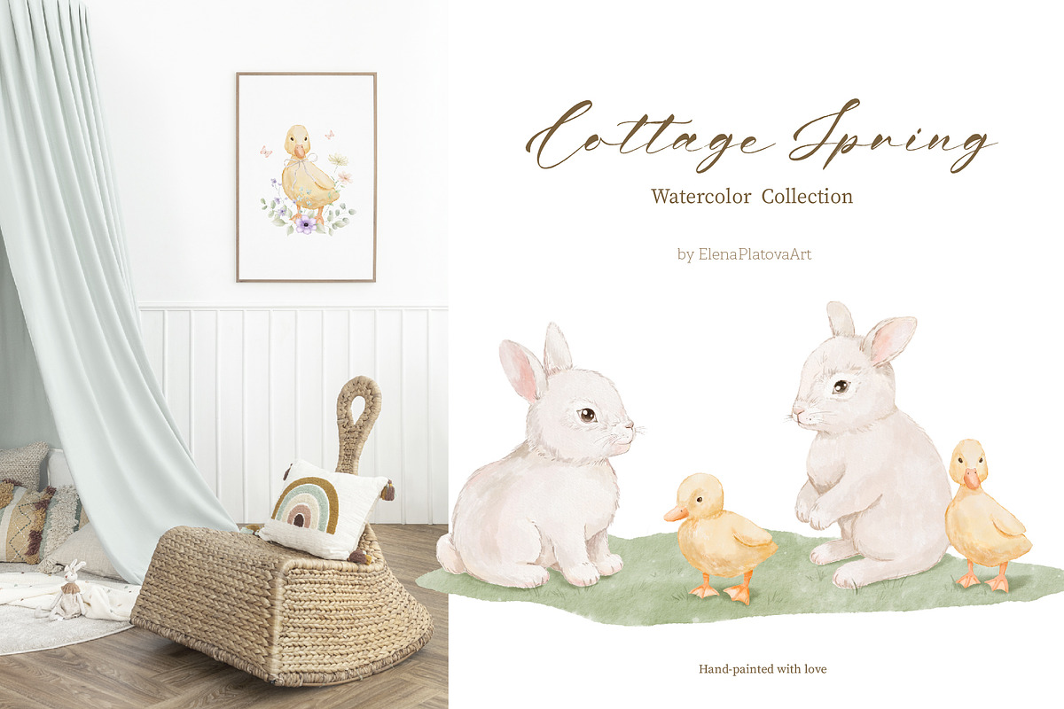 Cottage spring watercolor animals, a Decorative Illustration by ElenaPlatovaArt (Photo 10 of 20)