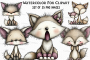 Watercolor Fox with Emotion Clipart, an Illustration by Craft Nest (Thumbnail 1 of 6)