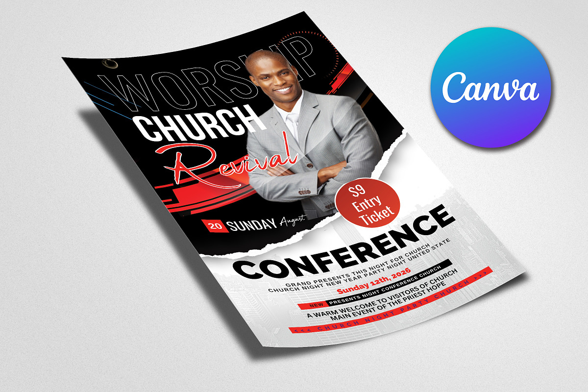 Worship Church Revival Flyer Canva, a Flyer Template by Psd Templates (Photo 2 of 2)