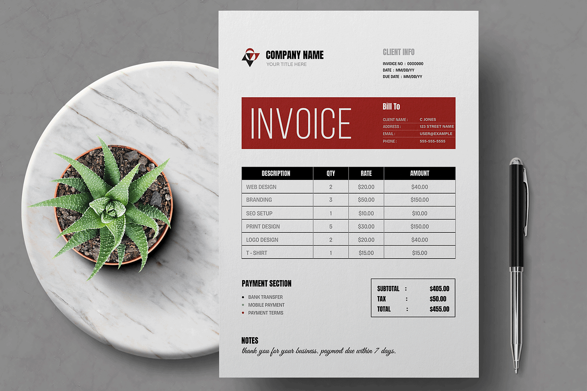 Modern Professional Invoice Template, a Stationery Template by MightyDesign (Photo 1 of 6)