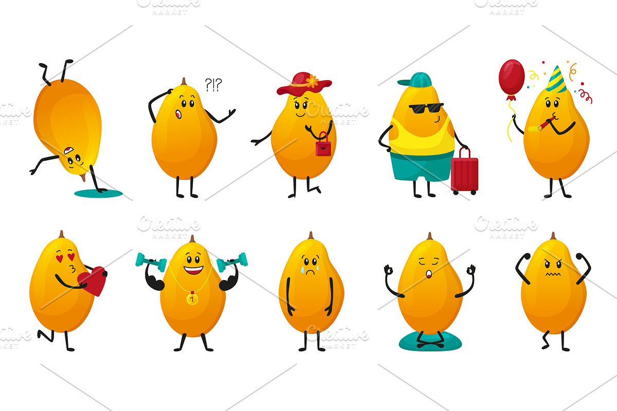 Mango characters. Positive mango, a Food Illustration by Valerie Bodnar
