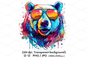 Colorful Polar Bear Wearing Glasses.