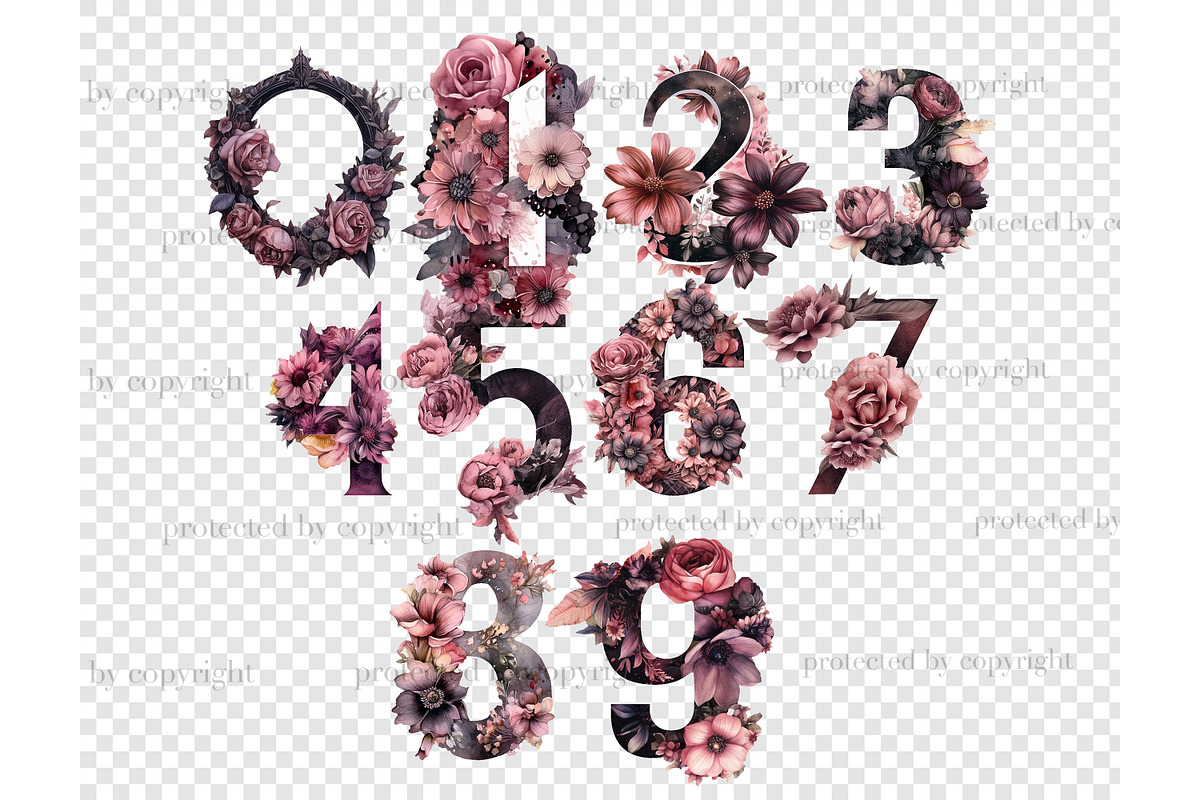 Gothic Flowers Watercolor Alphabet, a Decorative Illustration by GlamArtZhanna (Photo 7 of 7)