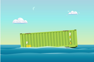 Green cargo container floating on, a Transportation Illustration by IfH