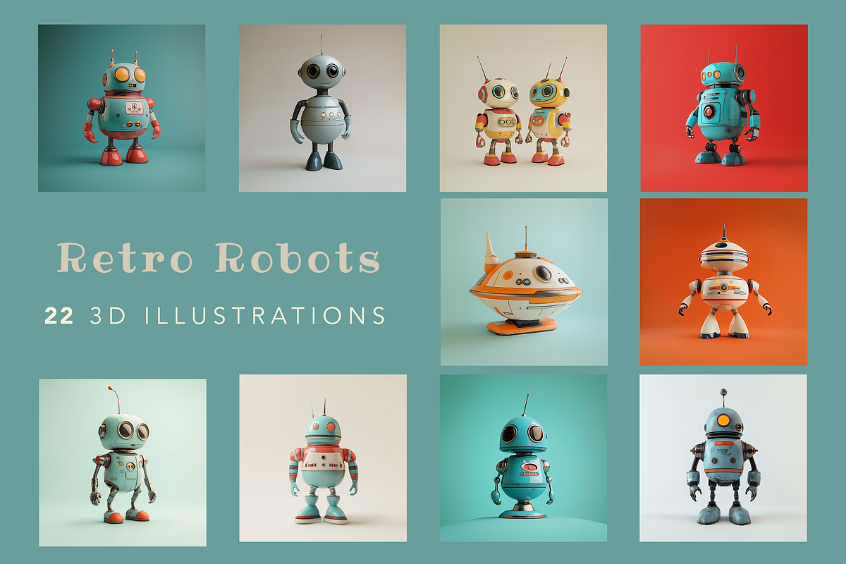 Retro Robots, a Decorative Illustration by Typedreams.site (Photo 1 of 7)