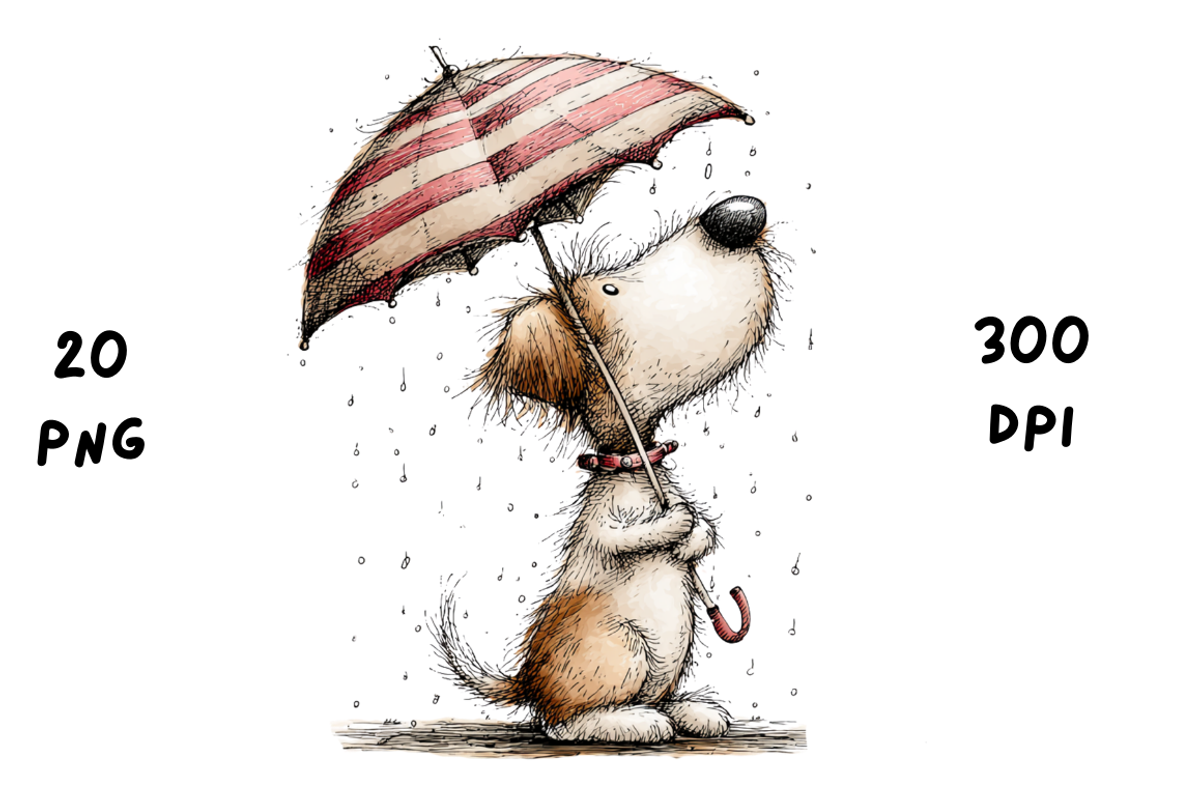 Whimsical Rainy Dog Clipart, an Animal Illustration by GiraffeCreative (Photo 11 of 20)