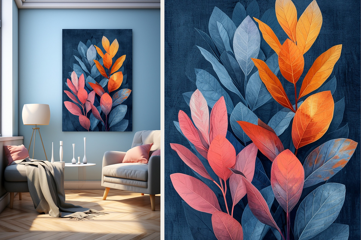 8 blue plant leaves art wall print, a Decorative Illustration by ARTOZEN DIGITAL (Photo 8 of 13)