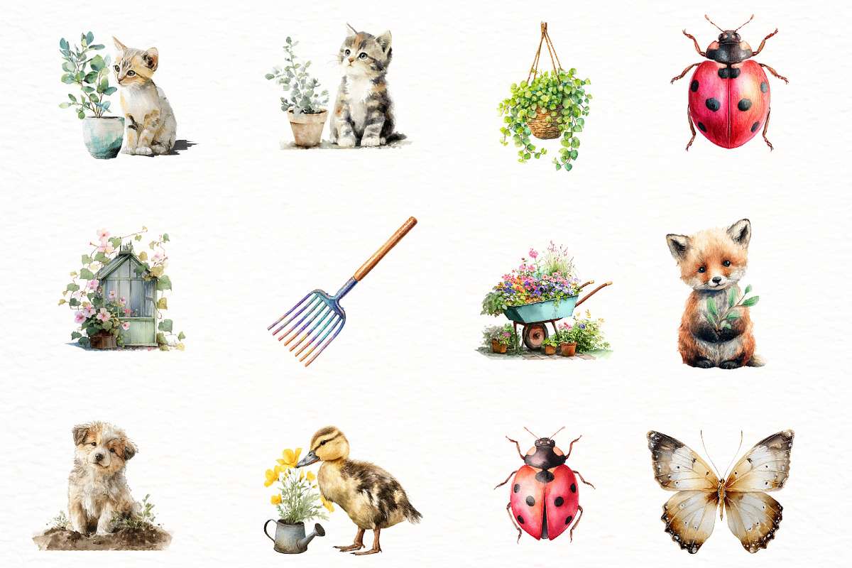 Sweet Garden Watercolor Clipart, an Illustration by Designworld (Photo 4 of 7)