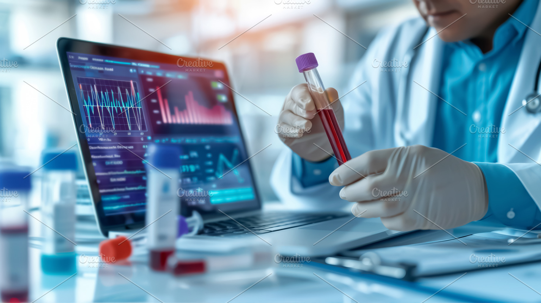 Scientist Analyzing Blood Sample in, a Health & Medical Photo by angellodeco