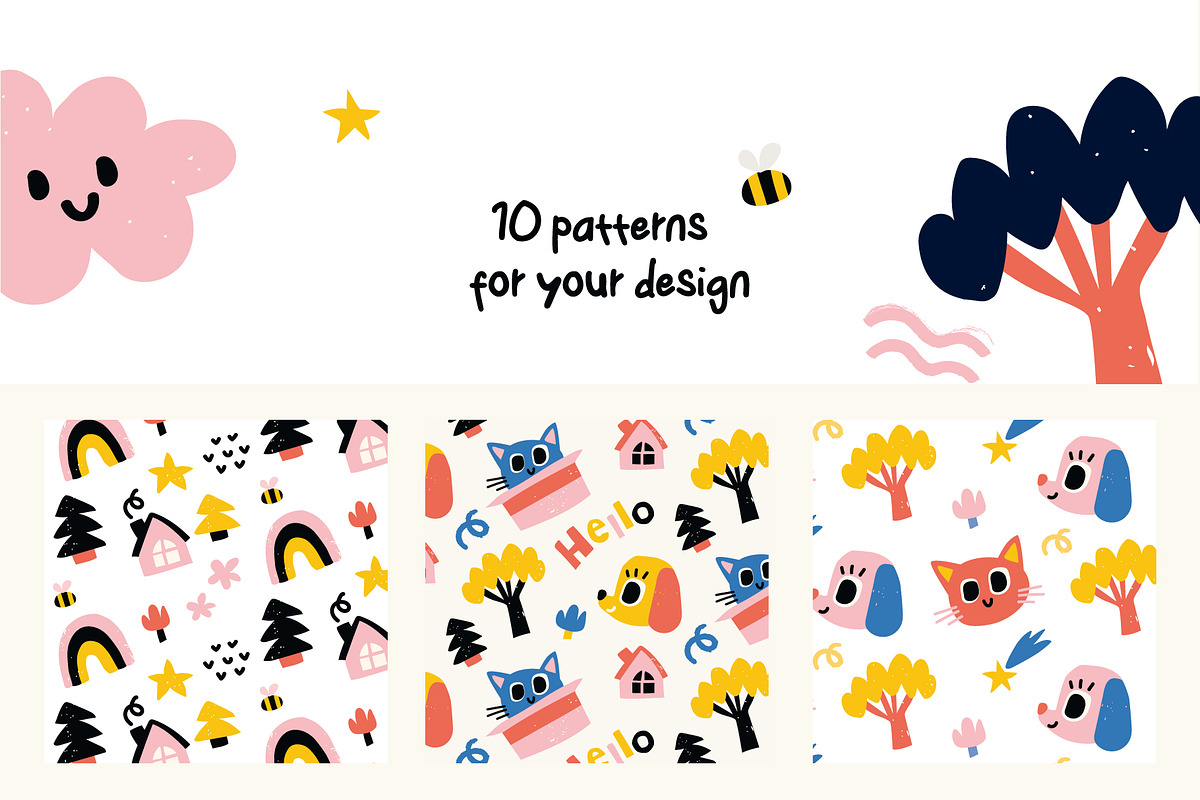 Kid's cute drawings patterns, a Decorative Illustration by OlgaBoncheva (Photo 3 of 7)