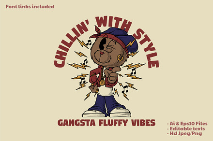 Retro Bear Mascot in Hip-Hop Style